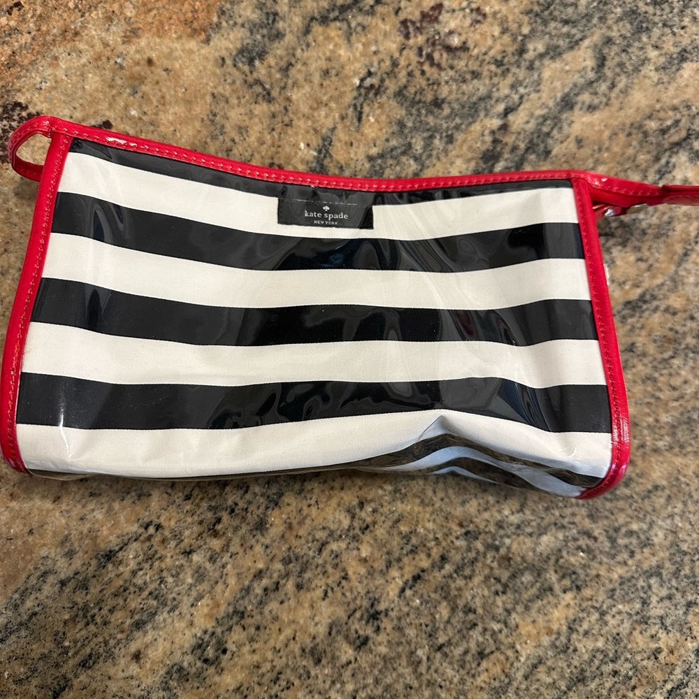 Kate Spade Black and White Cosmetic Bag with Stripes